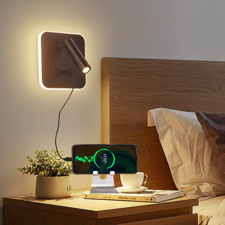 Nuevas luces de pared creativas transfronterizas luces de lectura de hotel LED lámpara de cabezal de cama de dormitorio USB moderna y simple con lámpara de enchufe