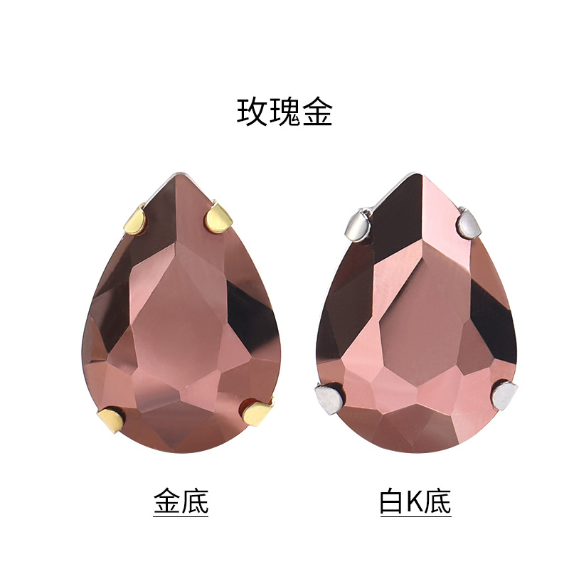 Suministro directo de agua con fondo de oro, gota de agua, cristal, diamante, vestido de novia, accesorios de joyería de cristal, accesorios, gota de agua multicolor, diamante de garra