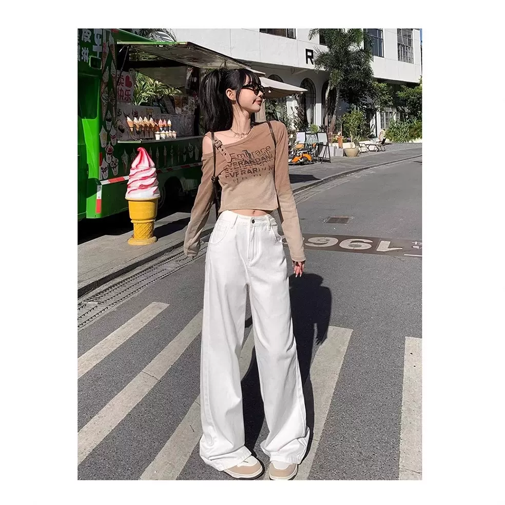 高腰阔腿牛仔裤女夏2025年新款宽松牛仔阔腿裤女垂感显瘦裤子女款