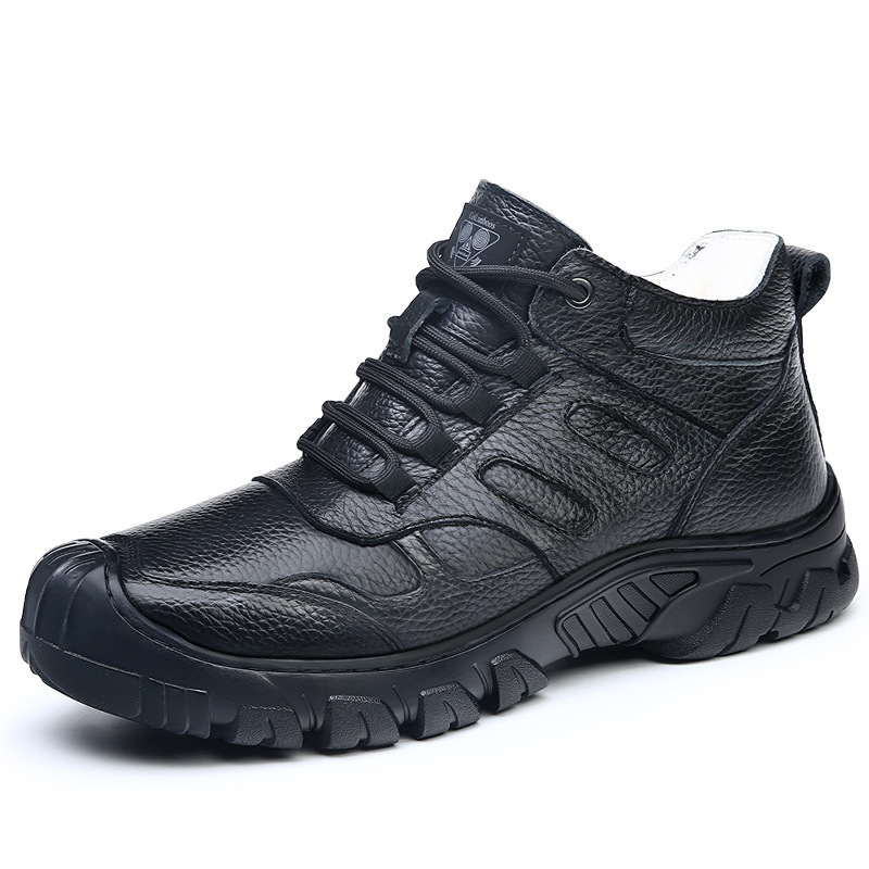 First-layer cowhide cotton shoes for men, winter wool thickened leather-fur integrated warm shoes for middle-aged and elderly fathers, winter cotton shoes