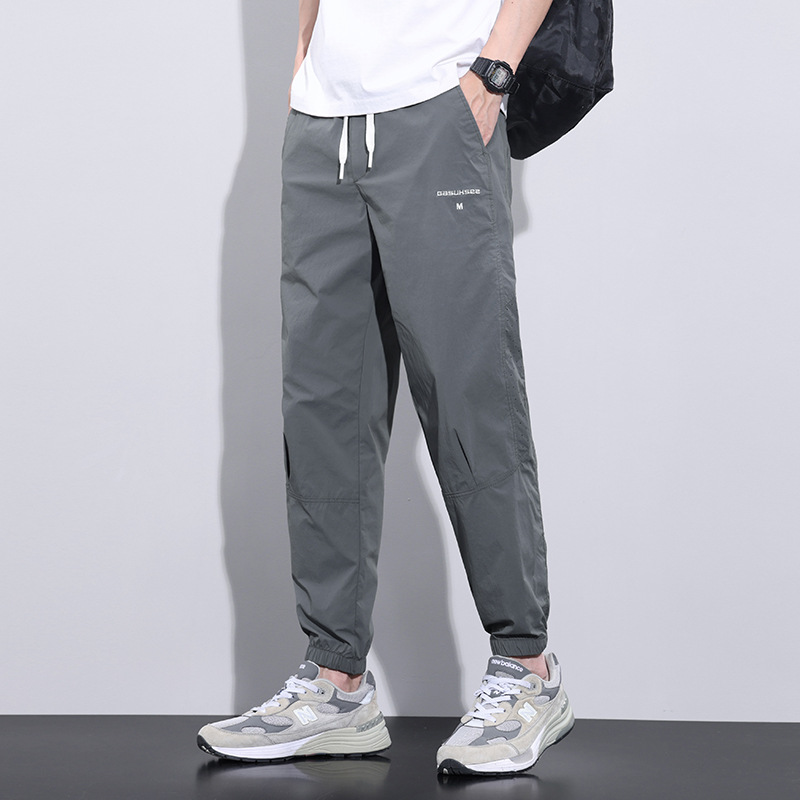Trendy Brand Ice Silk Quick-drying Tooling Men's Pants Bundle Foot Loose Summer Casual Pants Men's 2025 New Summer Thin