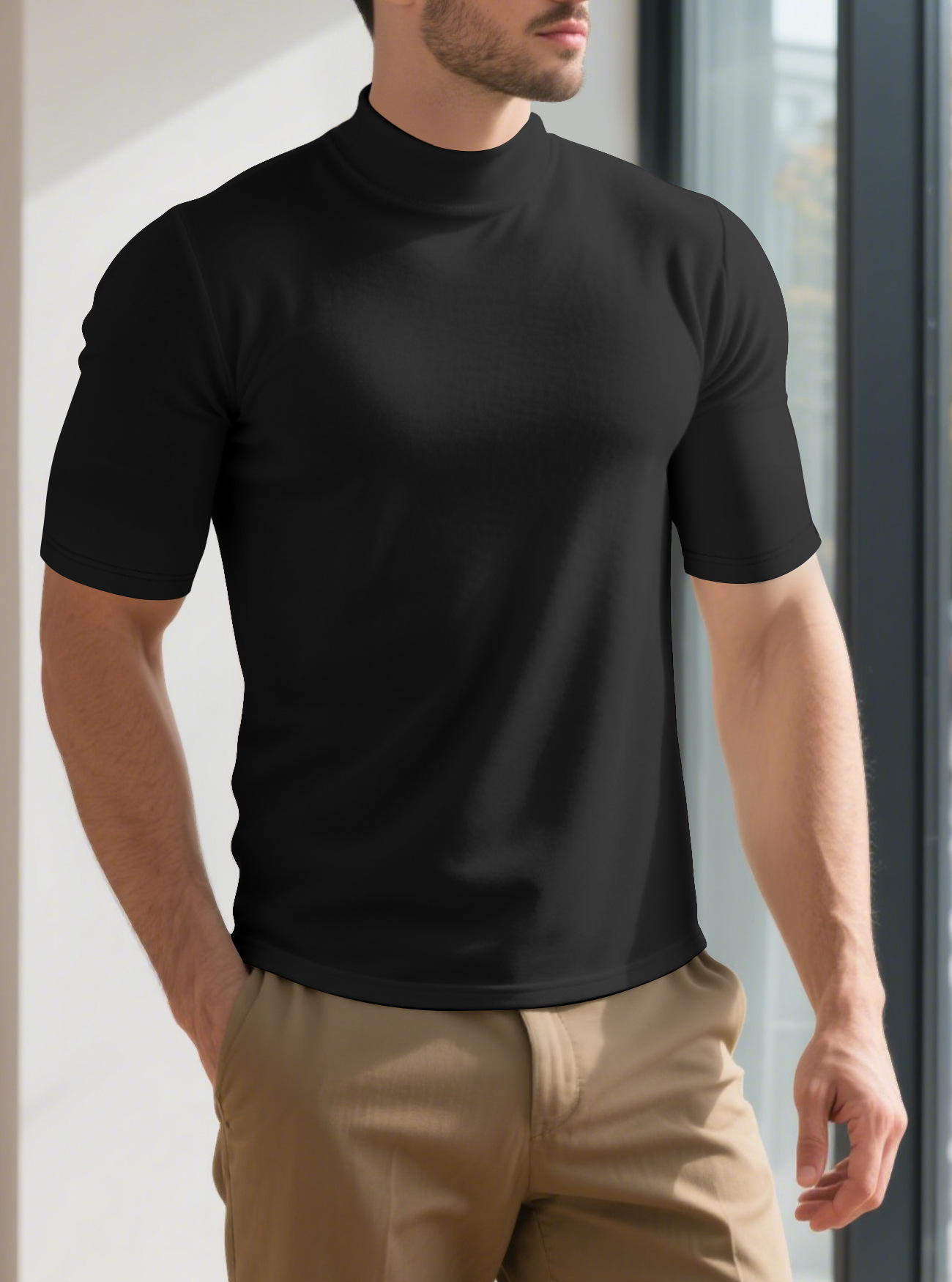 Men's Solid Colour Short Sleeve T-shirt For Spring And Autumn_voghion.com