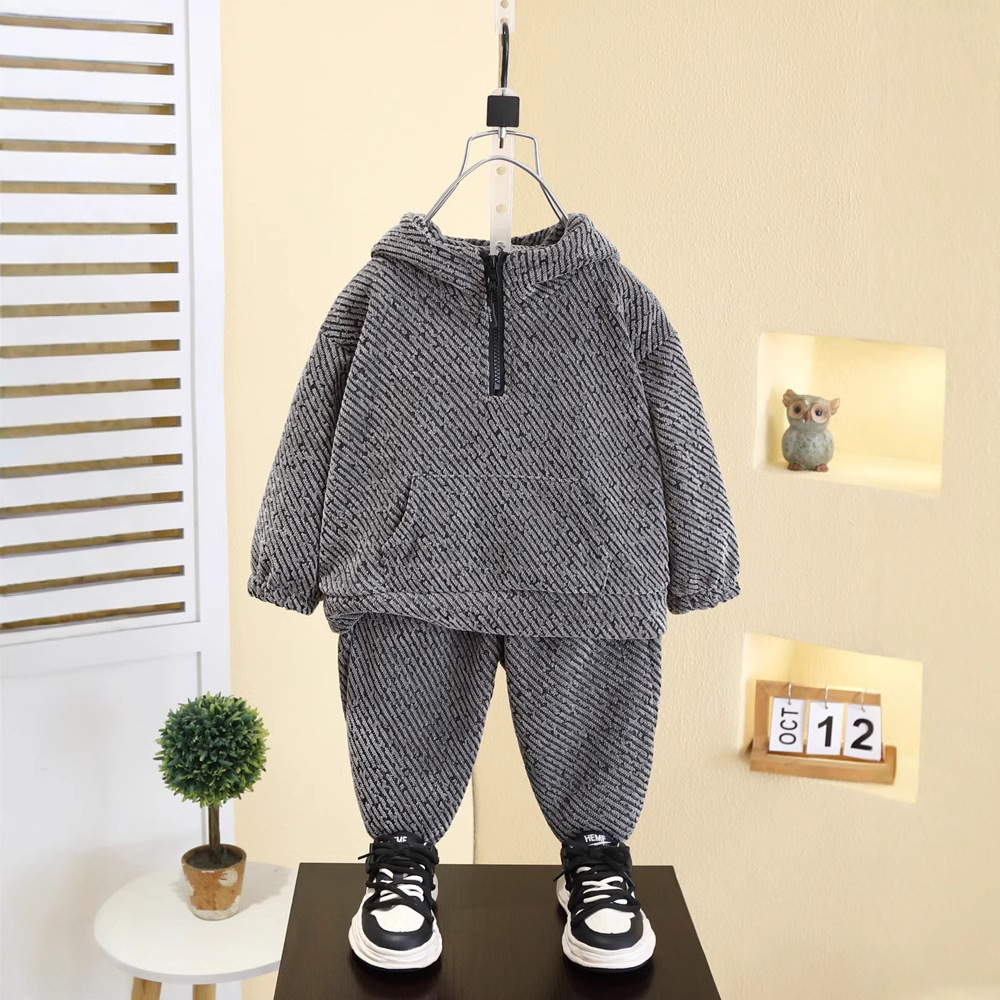 7568 niños primavera y otoño suéter con capucha 2025 primavera nuevos niños versión coreana de dos piezas pantalones de moda para niños