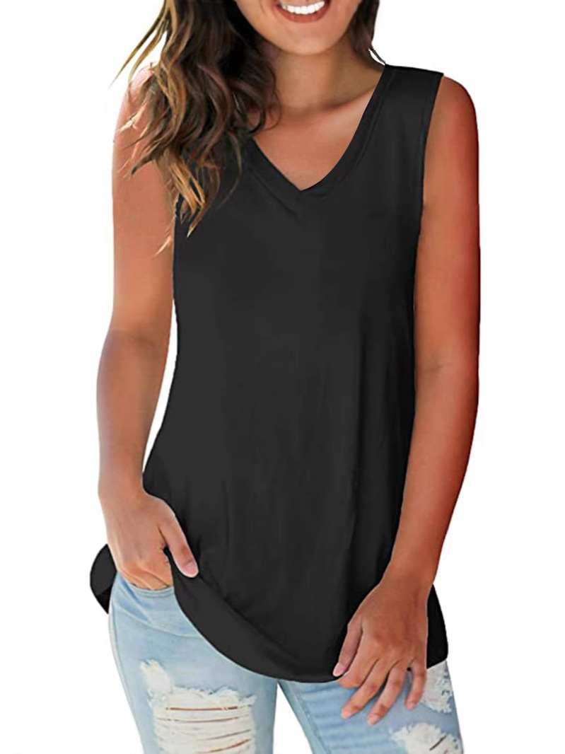 Women's Deep V-Neck Tank Top, Solid Color Sleeveless Shirt