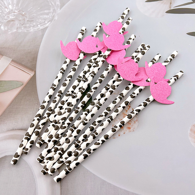 Spot sombrero de copa rosa pajita de papel desechable degradable fiesta decoración creativa jugo pajita a juego