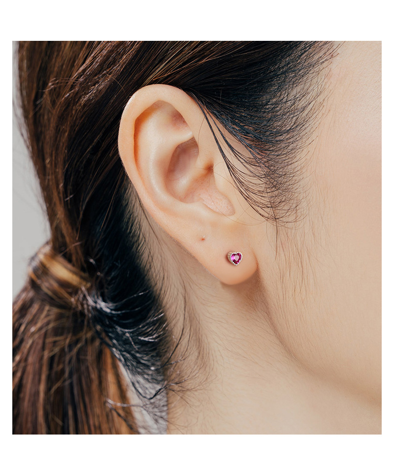 Simple Style Heart Shape Silver Plating Inlay Zircon Ear Studs 1 Pair