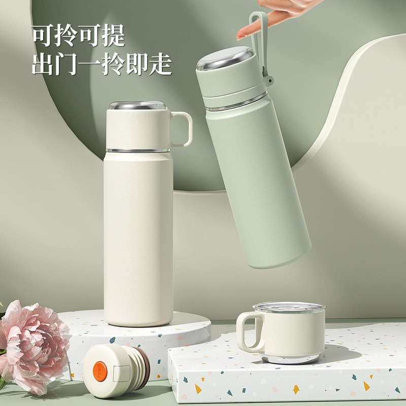 휴대용 대용량 보온병 컵, 뚜껑 1개, 남녀공용 듀얼 드링크, 고급스러운 물컵, 316 스테인리스 주전자, 선물컵
