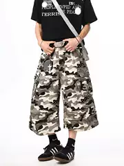New camouflage work pants for men, three-dimensional, fashionable, versatile, trendy, high-end, loose and casual cropped pants for men