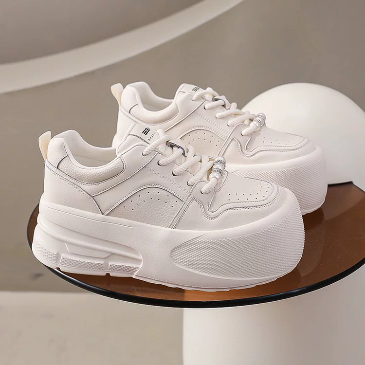 White shoes platform, demi-season footwear, universal sneakers for leisure
