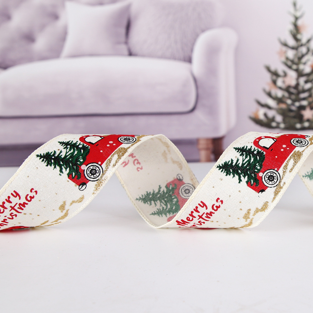 6 M nueva Decoración de Navidad cinta de Navidad árbol de Navidad decoración colgante de lino fino 5CM cinta del coche de dibujos animados adornos