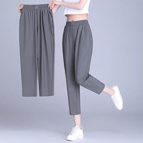 Ice Silk Quick-Drying Pants for Women 2025 New Summer Style Hang-Down Sports Pants Simple Elastic Nine-Inch Casual Women's Pants 