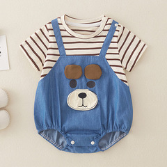 嬰兒夏季a類純棉連體衣寶寶外出服小童衣服假兩件新生兒哈衣爬服