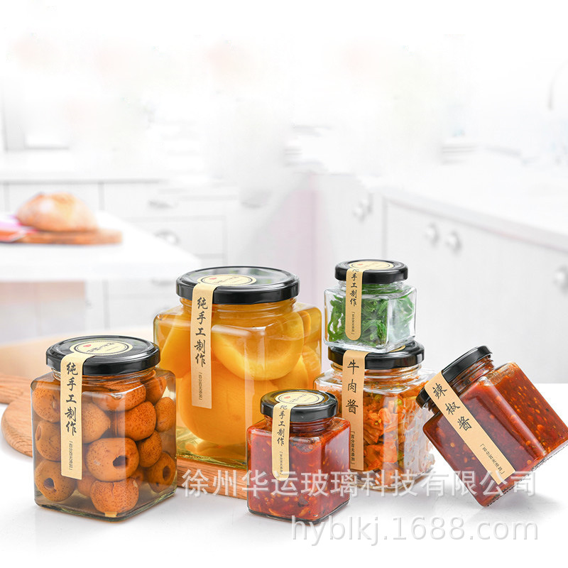 现货厂销四方果酱瓶蜂蜜瓶酱菜玻璃瓶喜蜜瓶燕窝瓶密封罐徐州玻璃