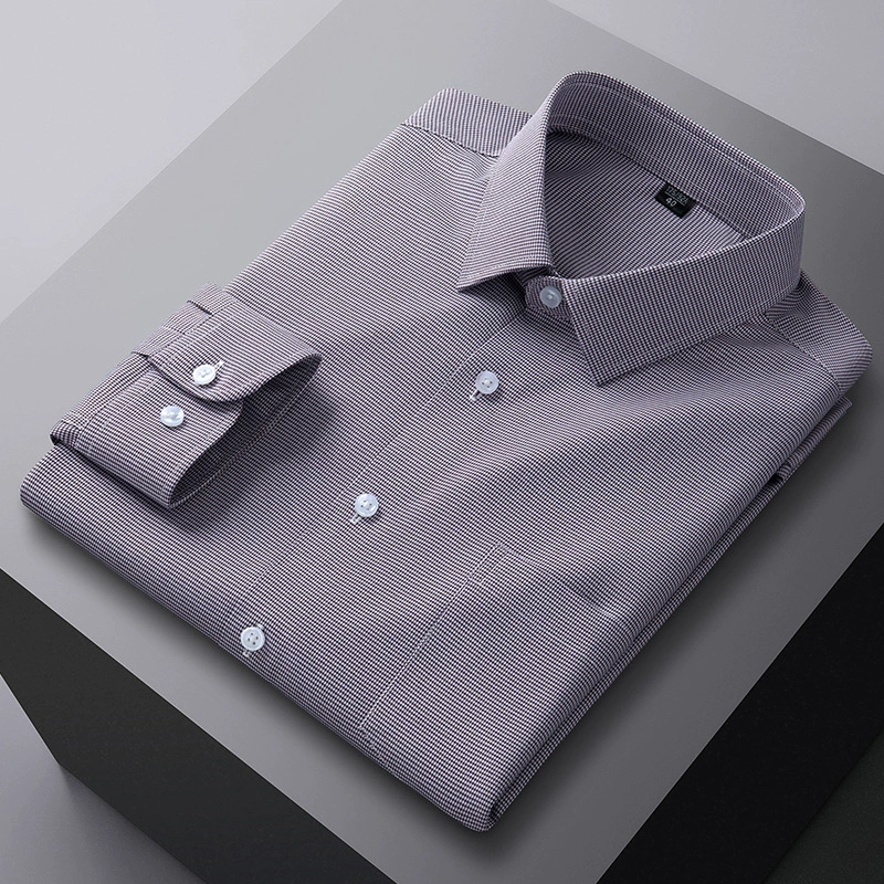 Новая весенняя мужская рубашка из бамбукового волокна в стиле кэжуал, модная мужская рубашка без глажки, стройная, в мелкую клетку, с длинным рукавом