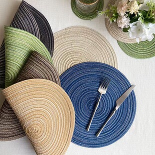 Woven Placemat Washable Round Placemat Kitchen Meal Heat Insulated Table Mat Western Placemat Tea Mat Round Vegetable Plate Mat Bowl Mat