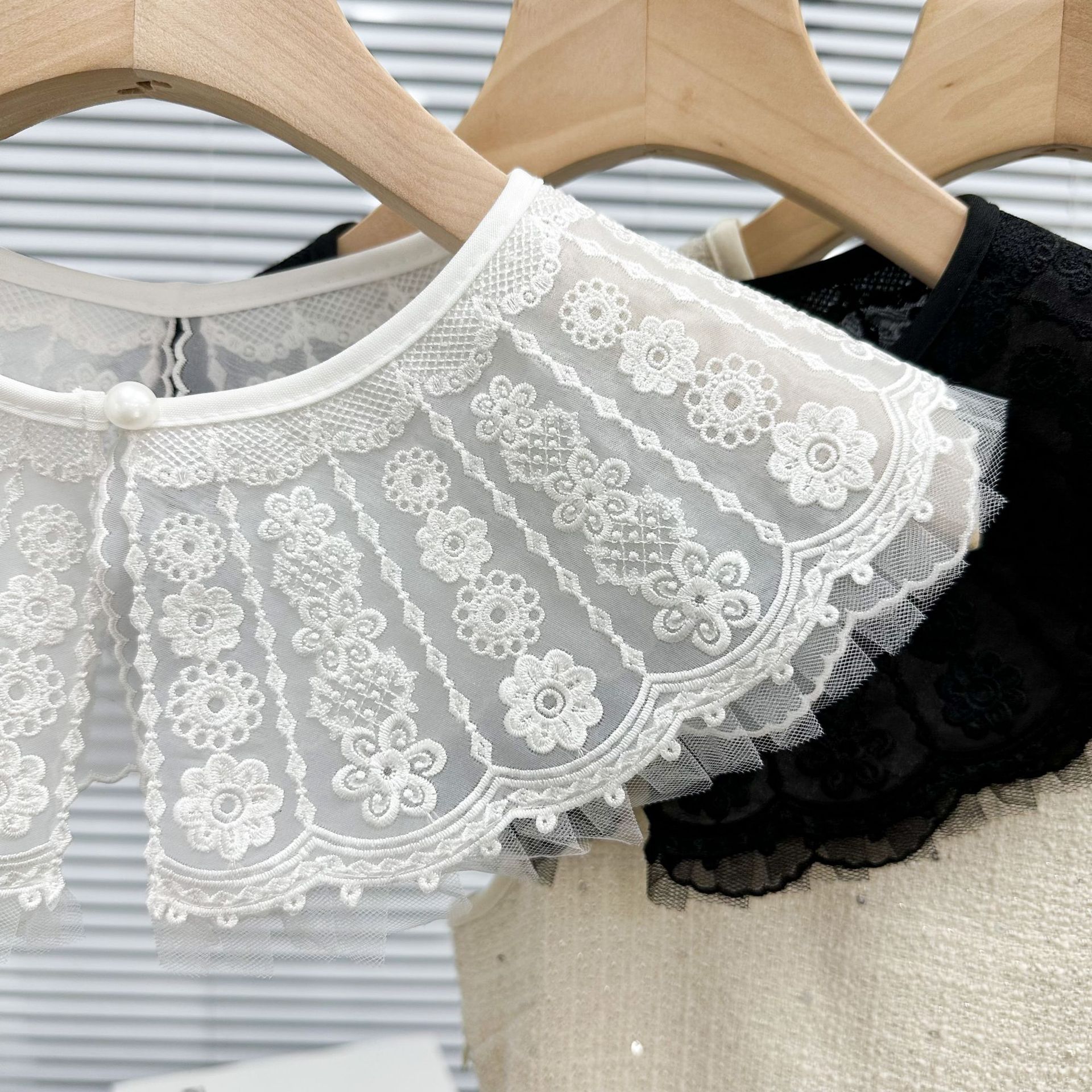 Oganza transparente encantador pequeño chal doble capa bordado encaje falso cuello niños otoño invierno chal accesorios