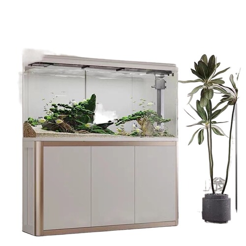 A small glass fish tank with cabinet for living room, suitable for home use, no water change required, lazy person's fish tank, tropical fish tank with stand