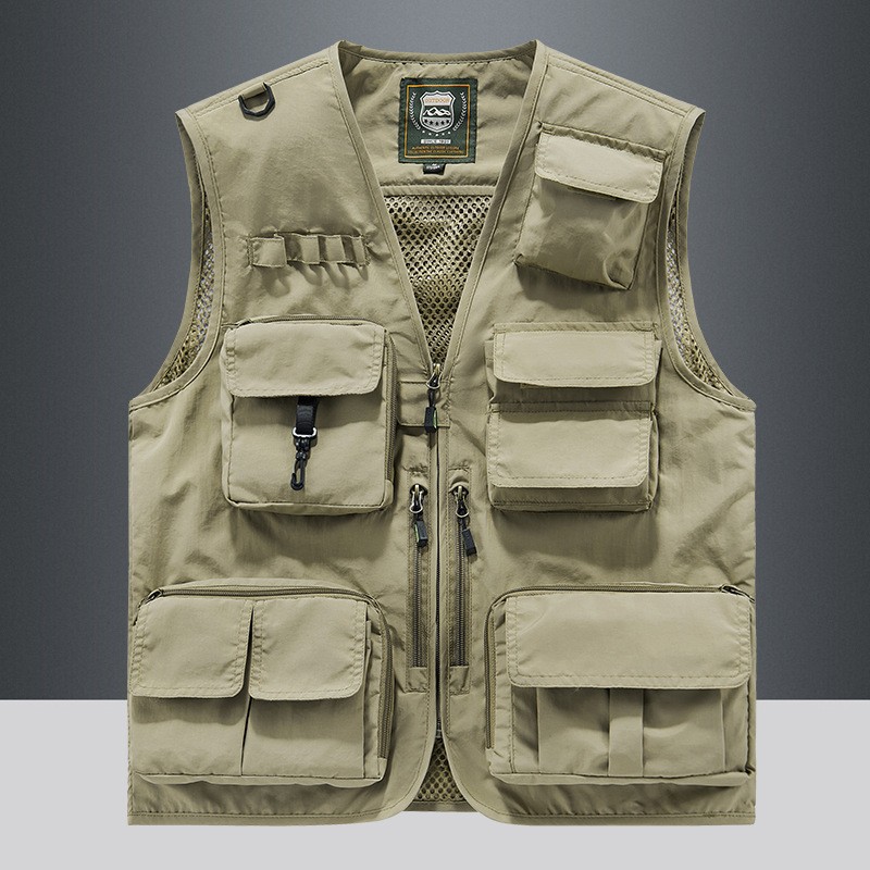 春秋款男式休闲户外可卸多功能记者旅行摄影网眼速干钓鱼马甲男