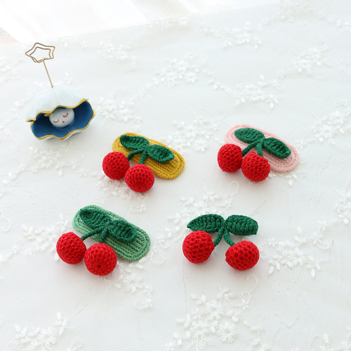 Tassel cherry children's hairpin handmade crochet wool baby BB clip hairpin cross-border best-selling hair accessories finished product