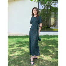 荣太正反两穿圆领/v领复古格子印花斜裁桑蚕丝真丝连衣裙女显瘦