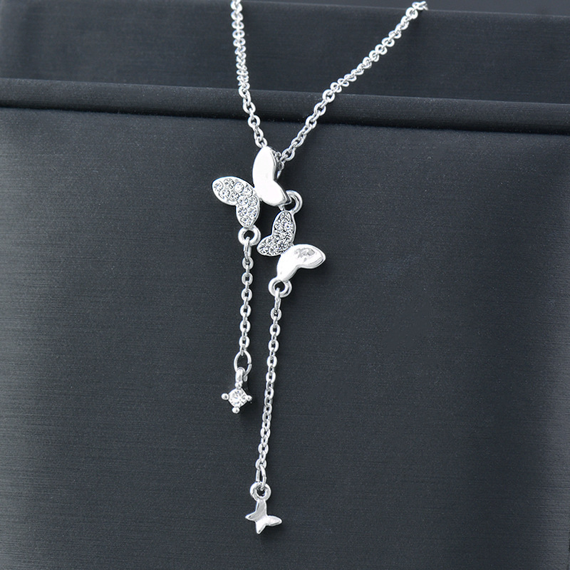 Simple Style Butterfly Titanium Steel Inlay Zircon Pendant Necklace 1 Piece