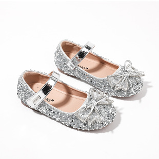 Girls' Leather Shoes 2025 Spring and Autumn New Soft Sole Baby Shoes Children's Rhinestone Princess Shoes Little Girls Crystal Shoes