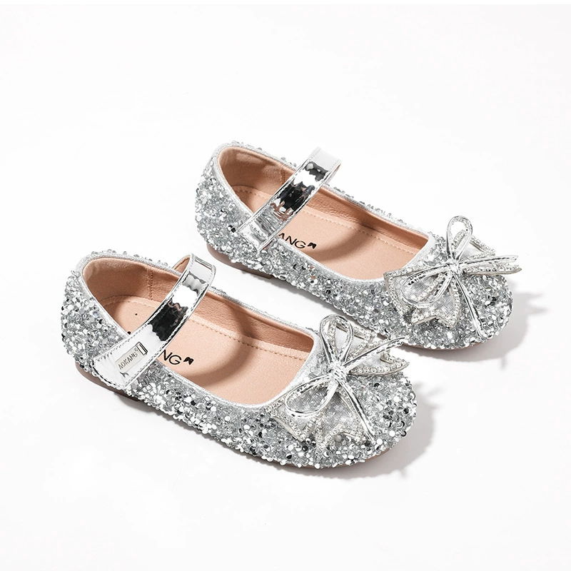 Детские кожаные туфли для девочек весна-осень 2025, новые мягкие подошвы, детские туфли с камнями, туфли принцессы для маленьких девочек, туфли с кристаллами