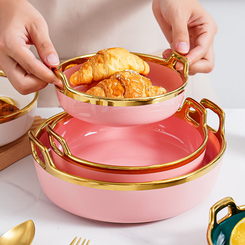 Nordic inswind cerámica de doble oreja tazón red doméstica lujo ligero Phnom Penh fruta tazón de ensalada tazón de cereales de yogur tazón de sopa