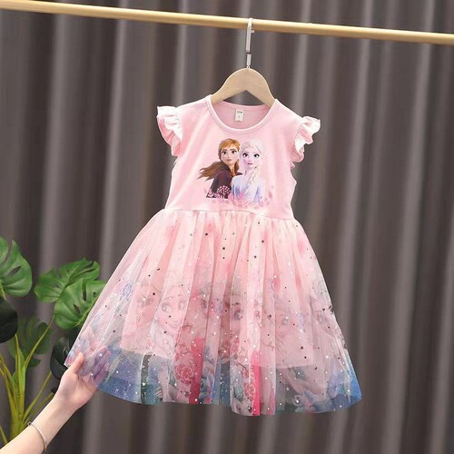 Children's clothing girls dress summer  new style Frozen short-sleeved Elsa princess dress children's mesh skirt trendy
