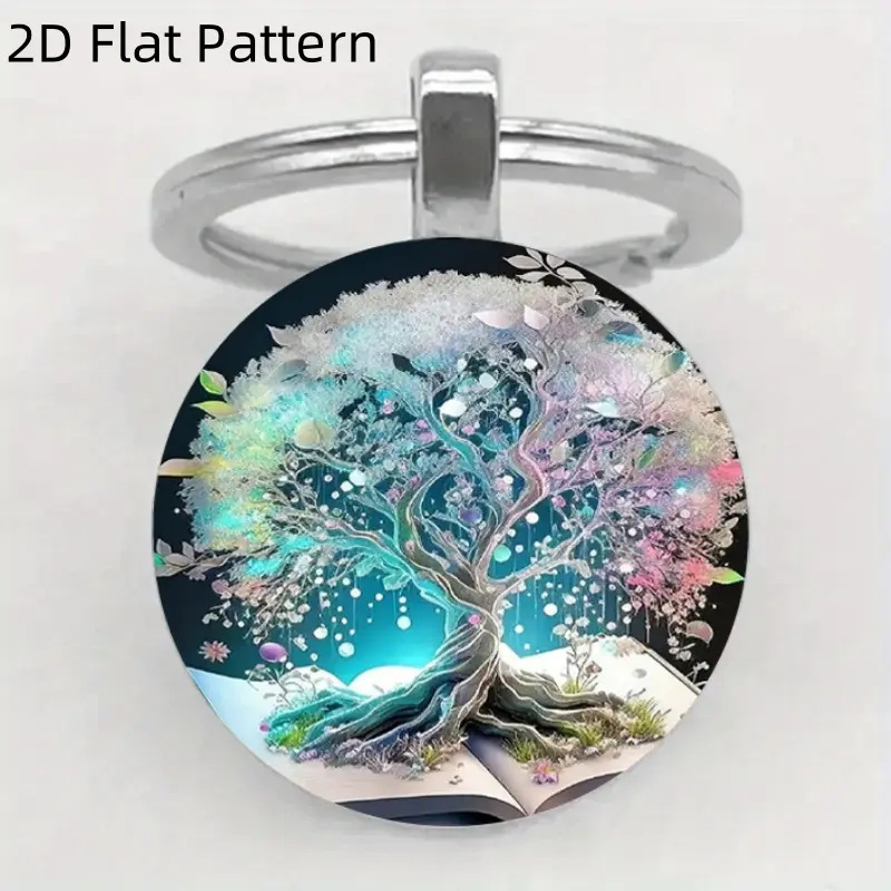 Cross-Border Fashion New Style Tree of Life Men's Round Alloy Glass Keychain Anniversary Gift Jewelry Wholesale