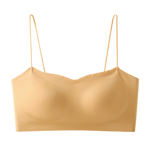 Thin shoulder straps, seamless underwear, women's bandeau bra, no rims, small chest push-up glossy one-line bra, summer breathable