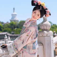 オリジナル漢服清朝プリント古代衣装清朝延吉王女の衣装チェック柄ベスト旗衣装ツーピースセット旅行写真撮影