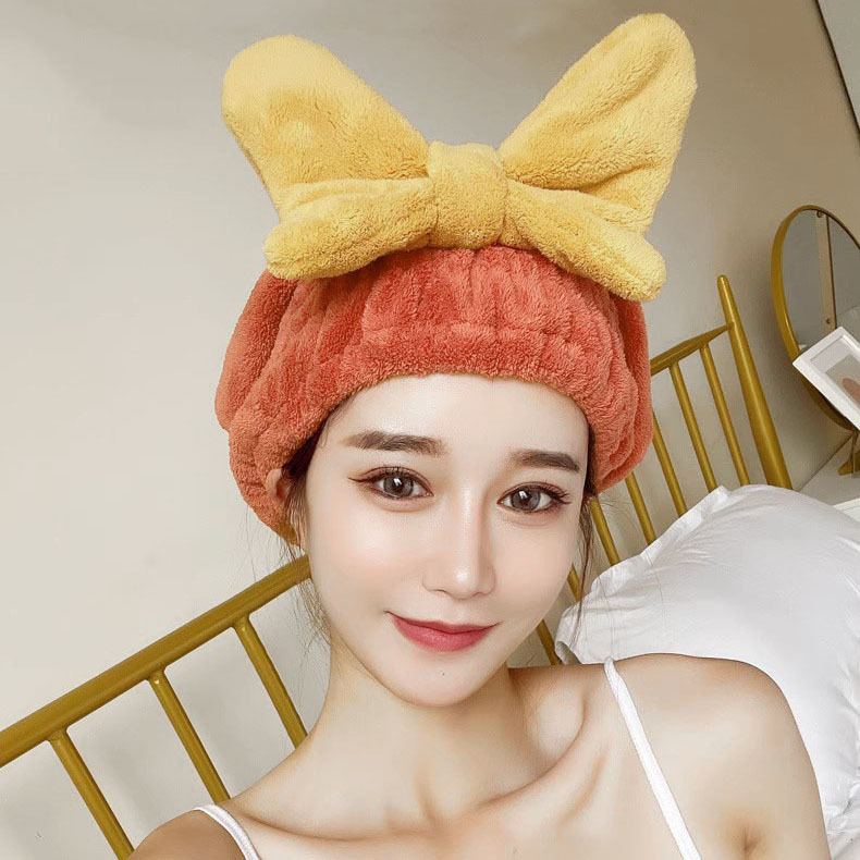 Dry hair hat for women, water-absorbent quick-dry adjustable bath cap, cute, suitable for long and short hair, hair drying turban, coral velvet headscarf