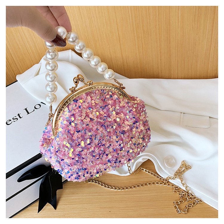White Black Pink Sequin Solid Color Beading Sequins Shell Evening Bags display picture 5