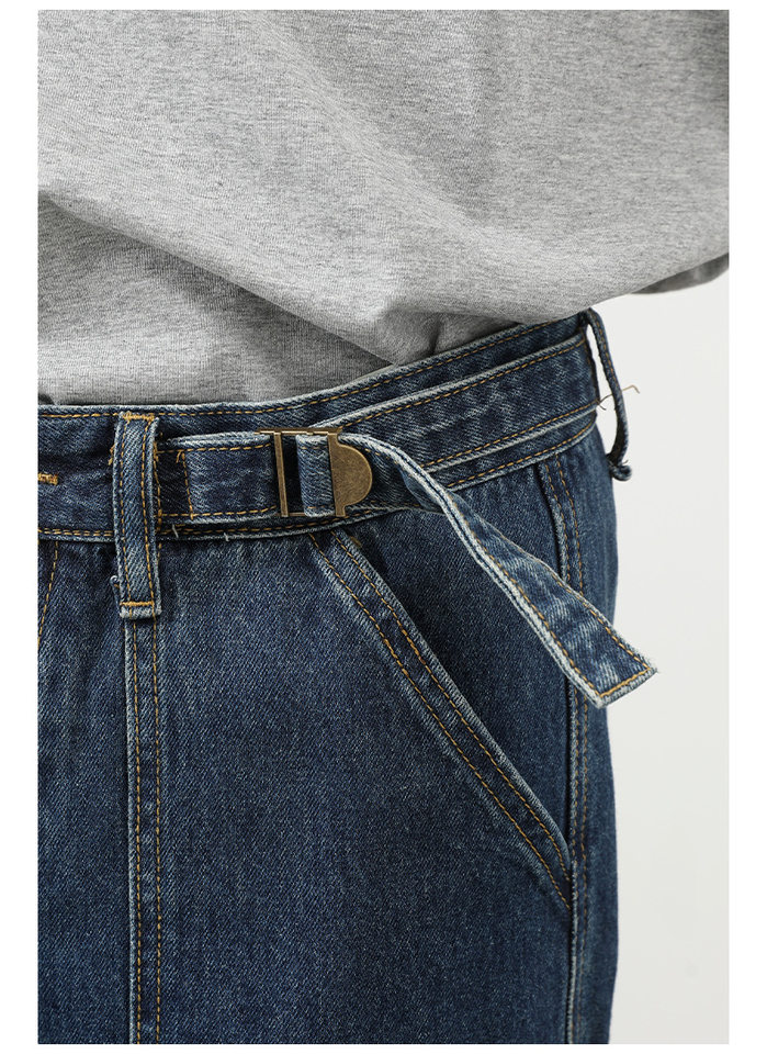 Quần jeans nam ống rộng thẳng phong cách đường phố, nhiều túi, lưng giữa eo — màu xanh đậm chi tiết 15