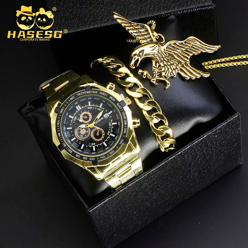 Foreign Trade Watches Men's Necklace Accessories High-End Gift Set Cross-Border Wholesale Men Wristwatch Set
