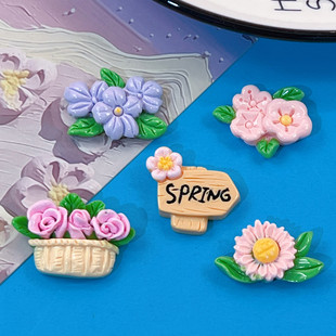 Bright cartoon flower flower cluster sunflower flower basket hair clip hair rope water cup stickers DIY material resin accessories wholesale