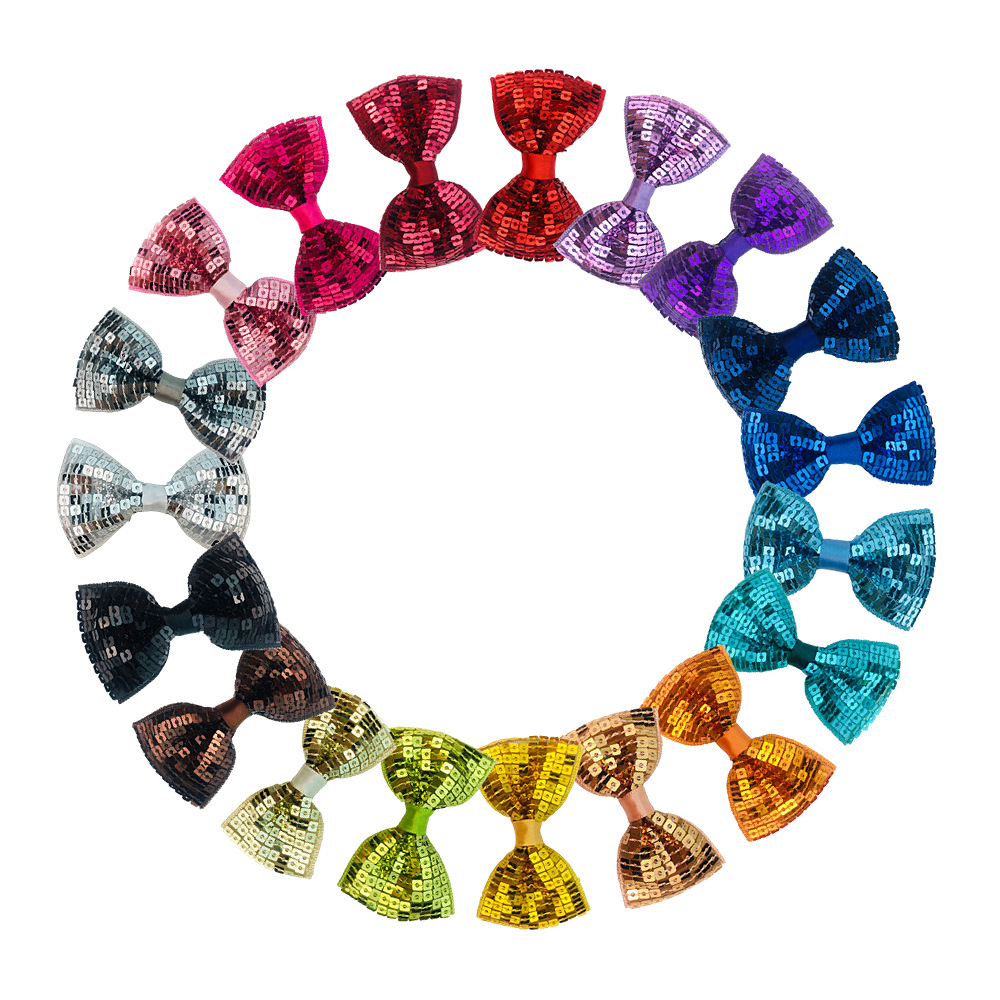 Comercio exterior tienda en línea suministro de doble cara flash bordado lentejuelas arco horquilla 19 colores en stock etapa accesorios para el cabello niños