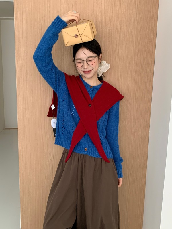 秋冬纯羊毛披肩女韩系慵懒感时髦简约外搭纯色交叉小坎肩衬衫披肩|undefined