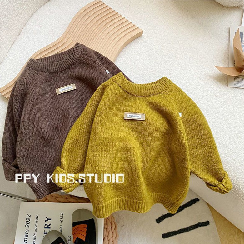Suéter para niños clase A, color sólido, suéter de punto para niños, estilo occidental y de moda, para usar como exterior, versátil y de tendencia, parte superior para bebé, venta al por mayor de fábrica