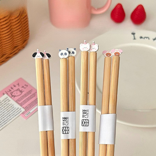 【Origin Bamboo Wood】 New Style Chopsticks Home Tableware Instagram Style Simple Cartoon Bamboo Love Couple Chopsticks