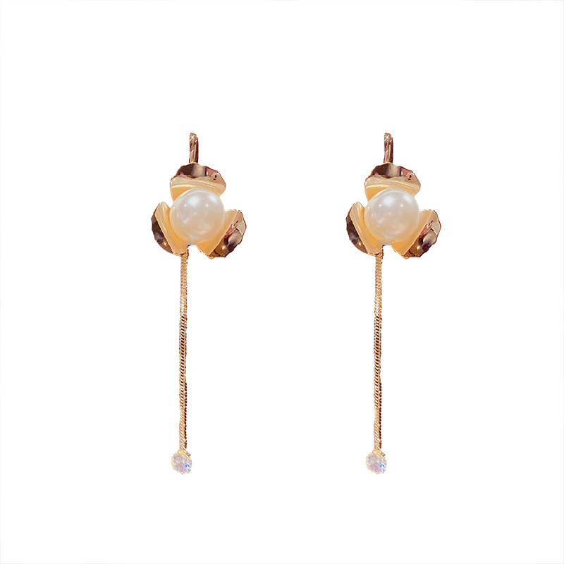Fashion Geometric Pearl Tassel Copper Earrings Wholesale display picture 5