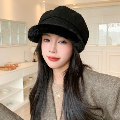 韩系冬季帽子女加厚毛绒边八角帽英伦时尚画家帽秋冬日系报童帽潮