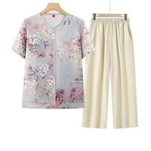 妈妈夏装短袖套装2025新款中老年衬衫奶奶夏季洋气老太太凉快衣服