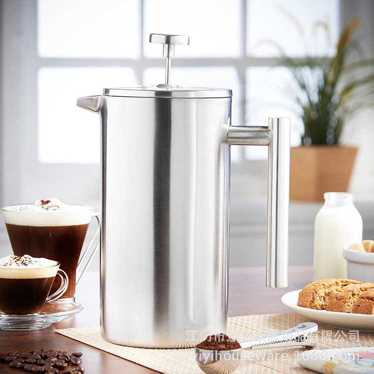 Hot-selling gift coffee pot, stainless steel French press, pour-over coffee pot, double-layer insulated pour-over pot