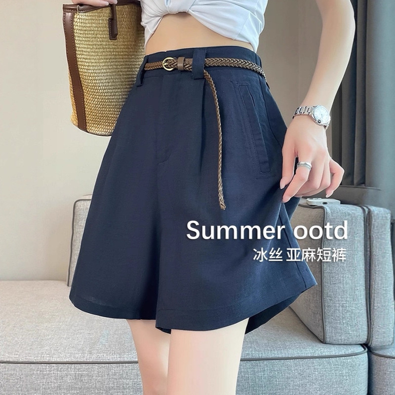 La Chapelle Ice Silk Linen Suit Shorts Women's Summer Thin High-Waist Slim Straight Five-Point Cotton and Linen Wide-Leg Pants La Chapelle Ice Silk Linen Suit Shorts Women's Summer Thin High-Waist Slim Straight Five-Point Cotton and Linen Wide-Leg Pants