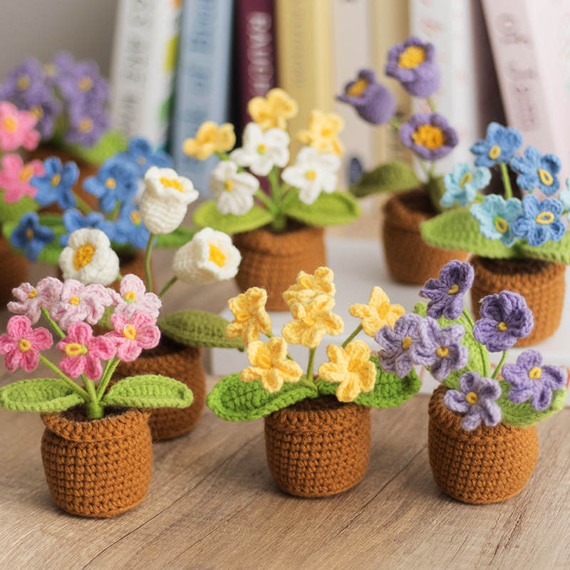 Nuevo automóvil transfronterizo DIY tejido a mano mini mini maceta flor lana crochet adornos de oficina Día del Maestro image 1