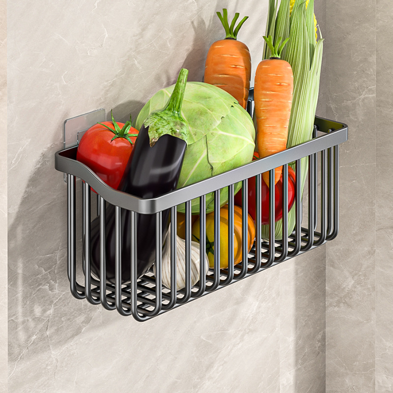 Cocina de verduras y frutas de drenaje cesta de almacenamiento en rack de almacenamiento cesta de almacenamiento de botella de condimento simple sin ponche montado en la pared