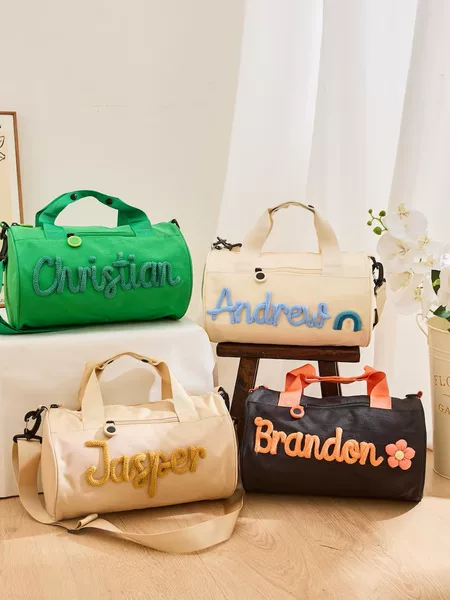 Etsy Handmade Thick Yarn Embroidered Travel Bag with Name, Lightweight Crossbody Bag, Sports Tote Bag
