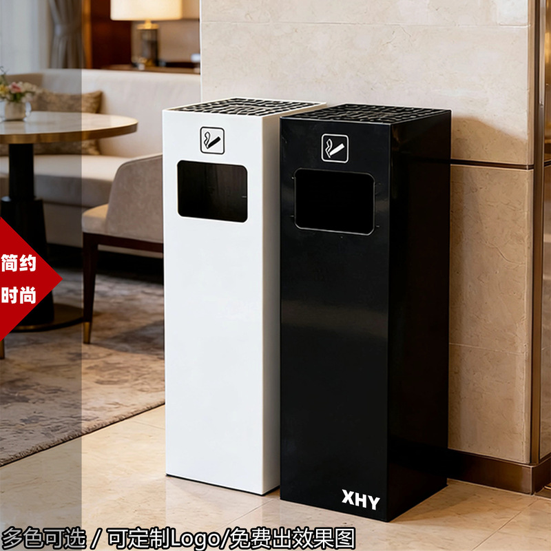 Thickened anti-fingerprint stainless steel floor-standing trash can for hotels, shopping malls, 4S dealerships, lobbies, corridors, office buildings, and elevators